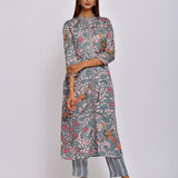 Peacock Printed Embroidered Jaal Kurta with Pants