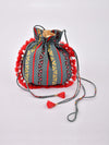 Morbagh Tribal Grey Embroidered Potli Bag with Tassels