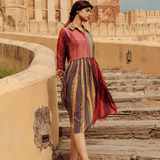 Mela Printed Chanderi Dress With Danka Embroidery
