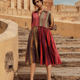 Mela Printed Chanderi Dress With Danka Embroidery
