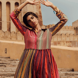 Mela Printed Chanderi Dress With Danka Embroidery
