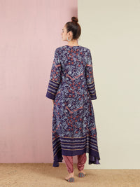 Mor Navy Asymmetrical Embroidered Tunic