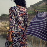 Morbagh Navy Printed Embroidered Asymmetrical Kurta With Dhoti Pants