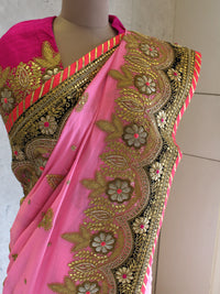Pink Heavy Chandbali Saree