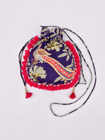 Morbagh Peacock Blue Embroidered Potli Bag with Tassels