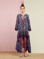 Mor Navy Asymmetrical Embroidered Tunic