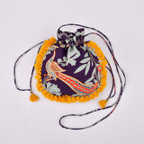 Morbagh Peacock Blue Embroidered Potli Bag With Yellow Tassels