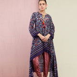 Morbagh Tribal Navy Asymmetrical Embroidered Tunic