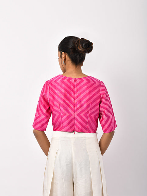 Rani Pink Geometric Shibori Crop Top