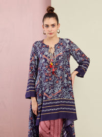 Mor Navy Asymmetrical Embroidered Tunic