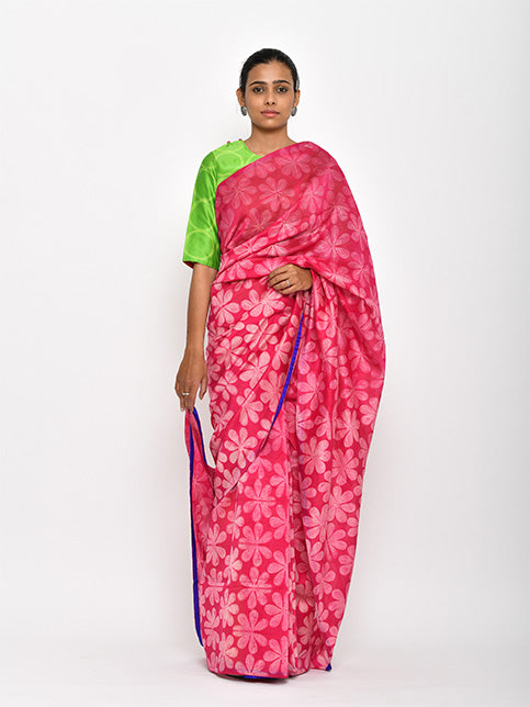 Rani Pink Floral Geometric Shibori Saree