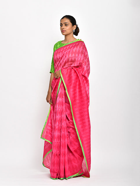 Rani Pink Geometric Shibori Saree