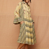 Collared Block Printed Multi Gathered Dress