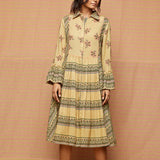 Collared Block Printed Multi Gathered Dress