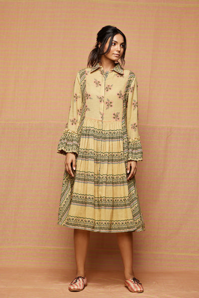 Block Printed Muti Gathered Dress & Jacket