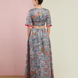 Morbagh Grey Printed Embroidered Crop Top With Wrap Pants