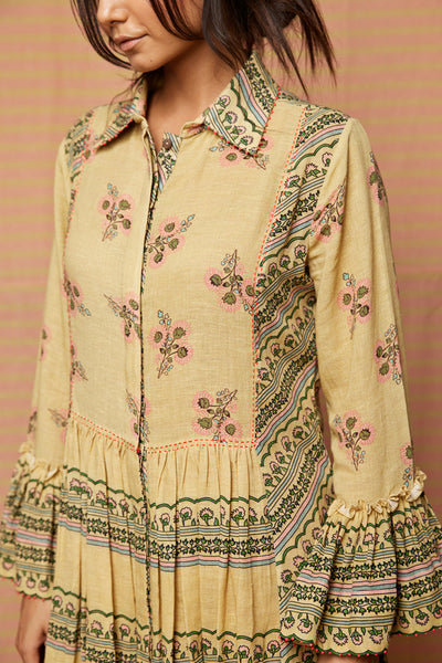Block Printed Muti Gathered Dress & Jacket