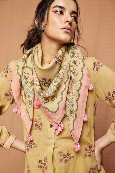 Block Printed Scallop Buti Scarf