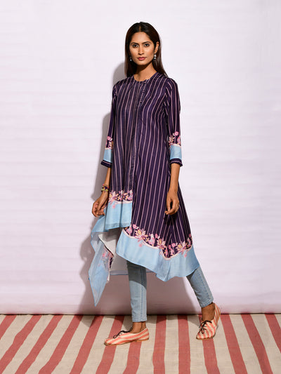 In Bloom Navy Printed Asymmetrical Tunic