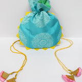 Turquoise Buta Shibori Potli Bag