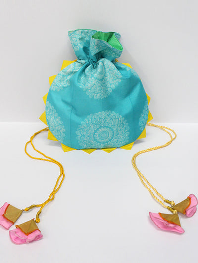 Turquoise Buta Shibori Potli Bag