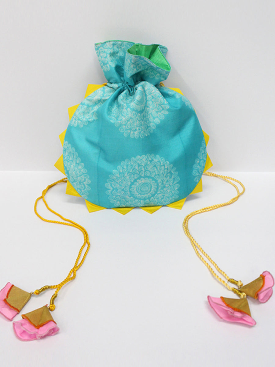 Turquoise Buta Shibori Potli Bag