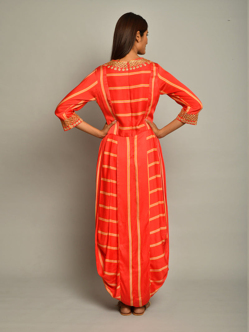 Scarlet Stripe Dhoti Dress - Swati Vijaivargie