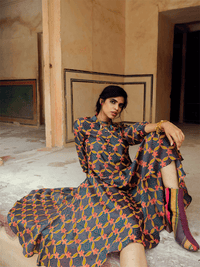 Bikaner Olive Green Danka Embroidered Silk Chanderi Kurta