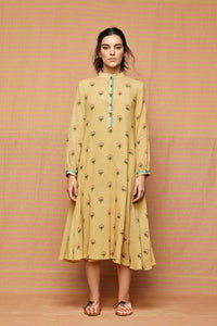 Block Printed Beige with Multi Buti Round Hem Dress & Kurta