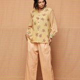 Block Printed Beige with Rose Pink Striped Pants