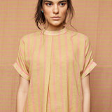 Block Printed Beige with Rose Pink Striped Top