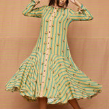 Block Printed Buti Striped Flared Dress
