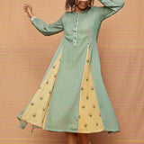 Block Printed Buti Striped Panelled A Line Kurta & Dress