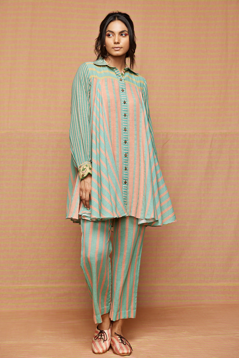Block Printed Multi Striped Panelled Tunic