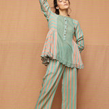 Block Printed Multi Striped Top with Pants
