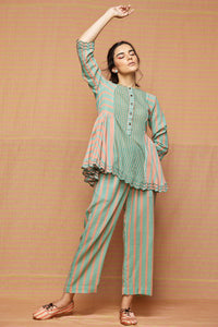 Block Printed Multi Striped Top with Pants
