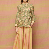 Block Printed Shirt with Striped Pleated Pants