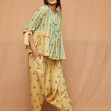 Block Printed Striped Buti Gathered Top
