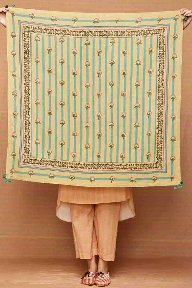 Block Printed Striped Buti Scarf