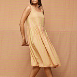 Block Printed Striped Gathered Dress with Pockets
