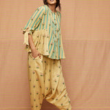 Block Printed Turquoise Beige top with Buti Juoff Pants