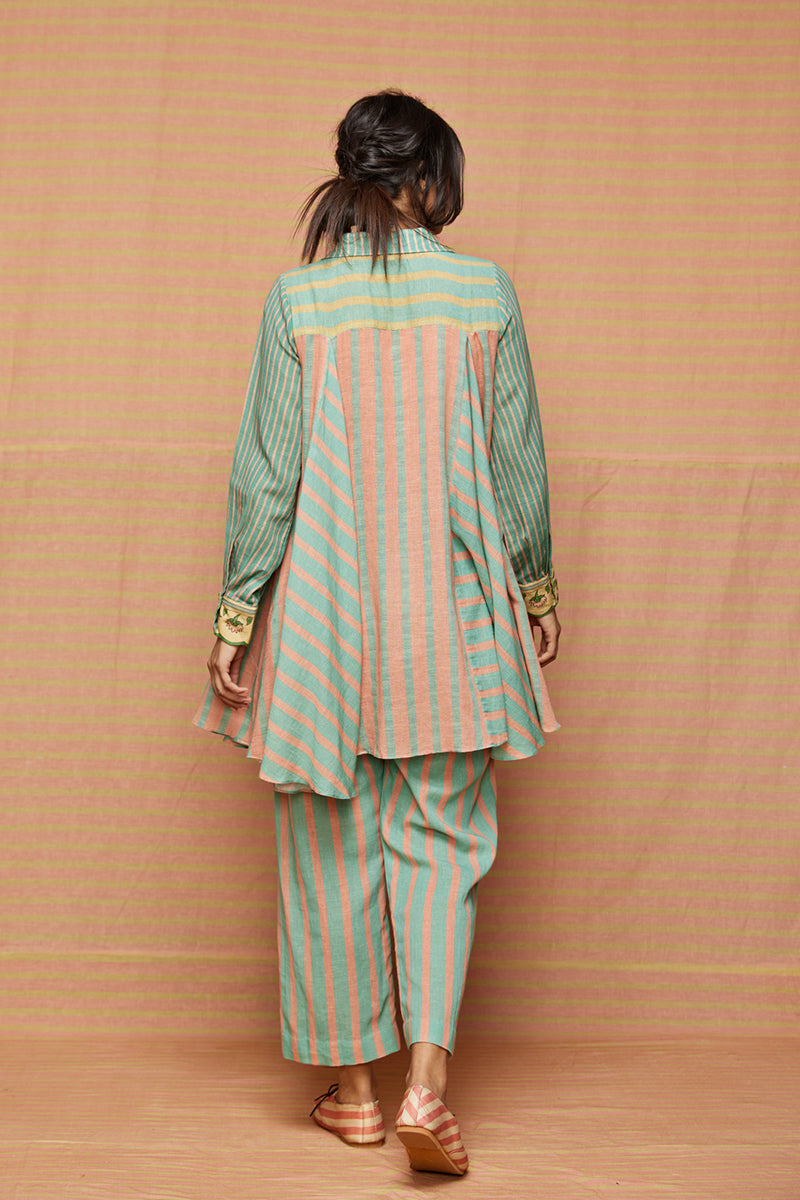 Block Printed Turquoise with Rose Pink Striped Pants