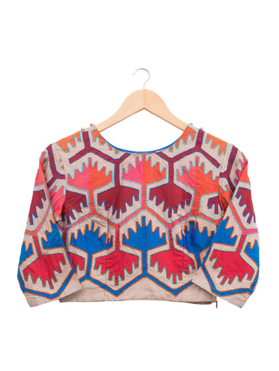 Multi Applique Embroidered Crop Top
