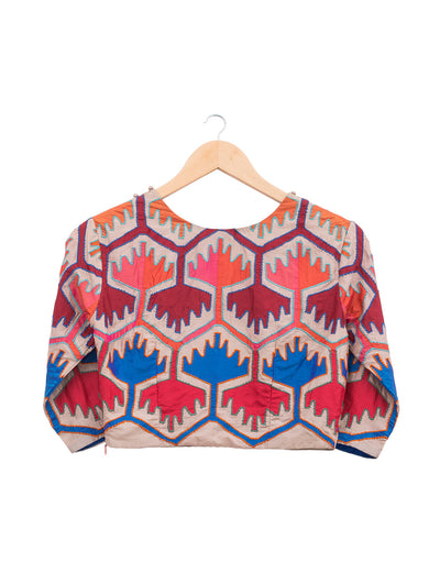 Multi Applique Embroidered Crop Top
