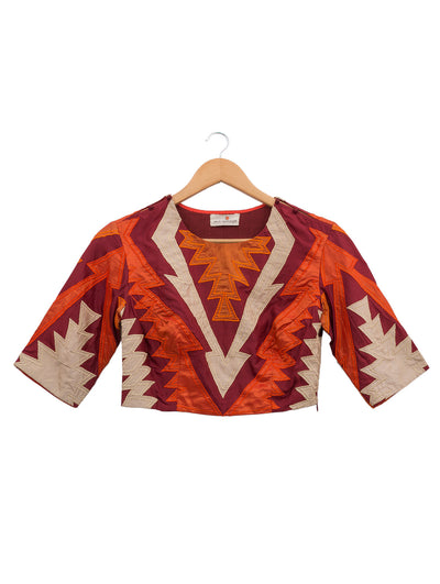 Maroon Applique Embroidered Crop Top