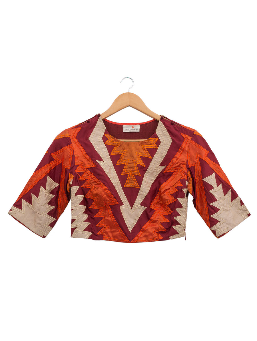 Maroon Applique Embroidered Crop Top