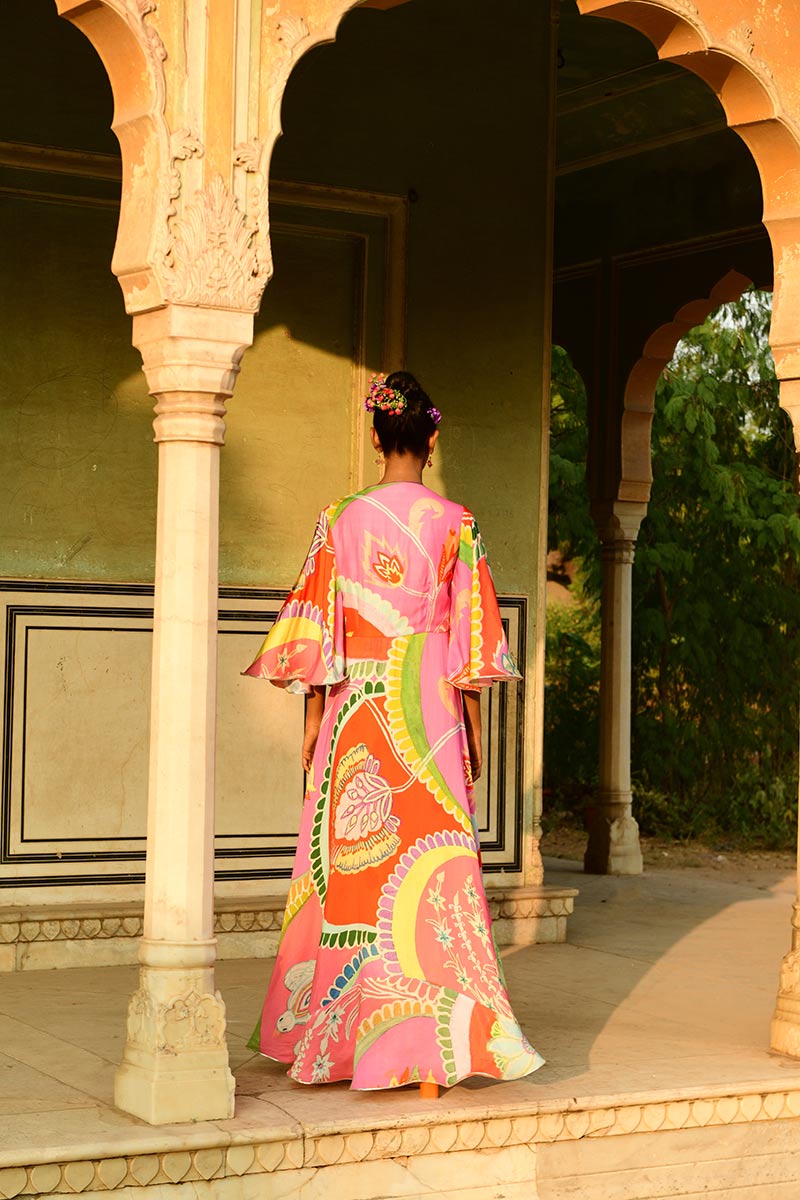 Surajmukhi Asymmetrical Dress with Cape Elegant Layered Look Surajmukhi Asymmetrical Dress with Cape Elegant Layered Look