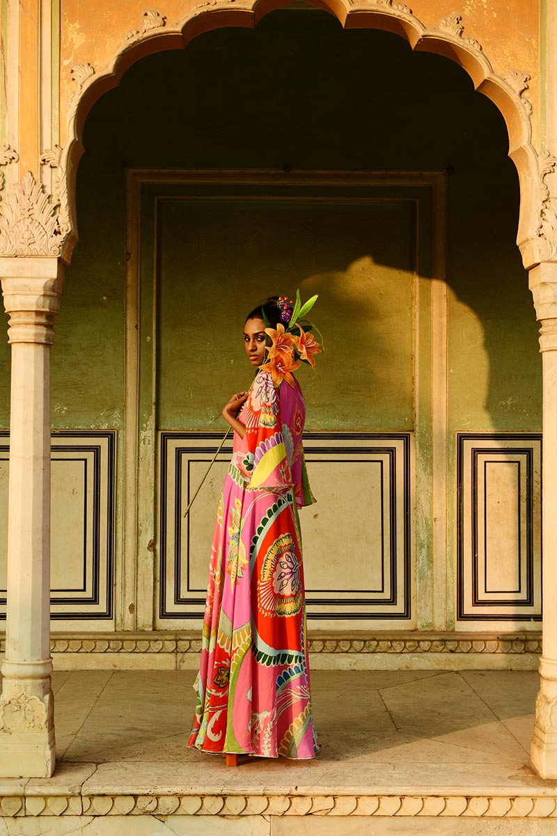Surajmukhi Asymmetrical Dress With Cape Surajmukhi Asymmetrical Dress With Cape