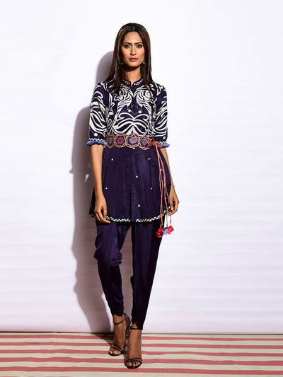 Tota Navy Peplum Top With Dhoti Pants