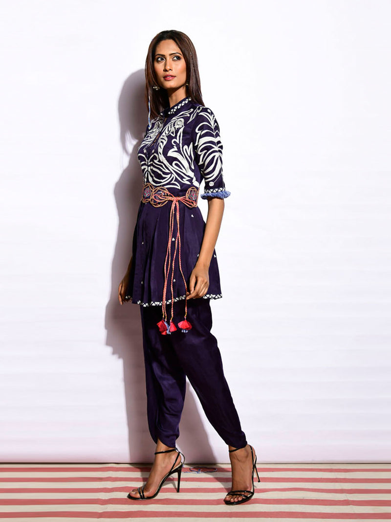 Tota Navy Peplum Top with Dhoti Pants